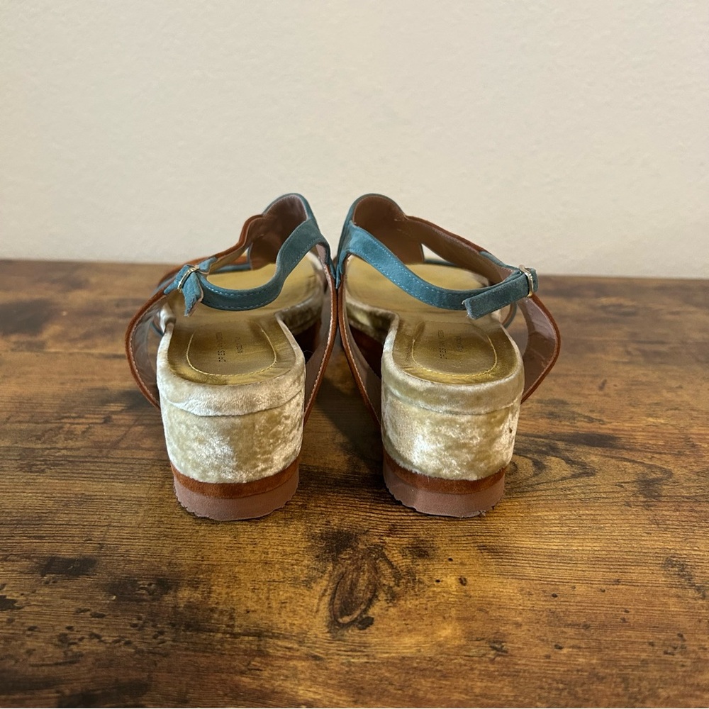 Dries Van Noten Gold / Brown suede slingback wedge heel sandals EU 40 - Picture 4 of 5